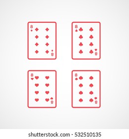 Casino Playing Card Four Eights Red Line Icon On White Background