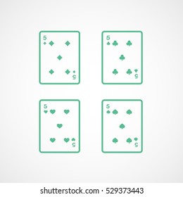 Casino Playing Card Four Five Green Line Icon On White Background