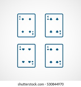 Casino Playing Card Four Fours Blue Line Icon On White Background