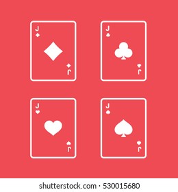 Casino Playing Card Four Jacks Line Icon On Red Background
