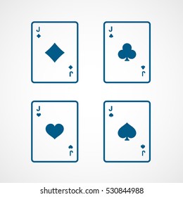 Casino Playing Card Four Jacks Blue Line Icon On White Background