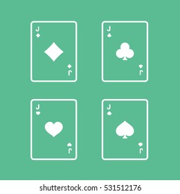 Casino Playing Card Four Jacks Line Icon On Green Background