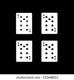 Casino Playing Card Four Nines Flat Icon On Black Background