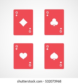 Casino Playing Card Four Queen Red Flat Icon On White Background