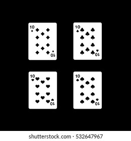 Casino Playing Card Four Ten Flat Icon On Black Background