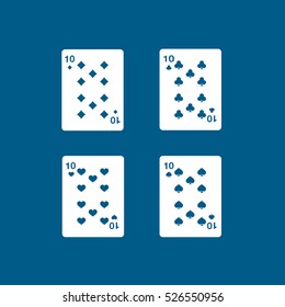 Casino Playing Card Four Tens Flat Icon On Blue Background