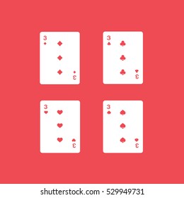 Casino Playing Card Four Triples Flat Icon On Red Background