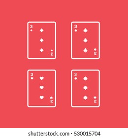 Casino Playing Card Four Triples Line Icon On Red Background