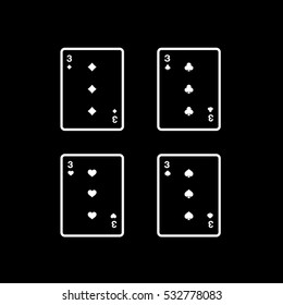 Casino Playing Card Four Triples Line Icon On Black Background
