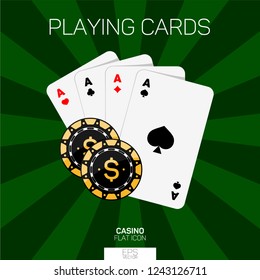 Casino playing cards and chips color icon