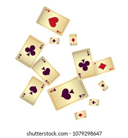 Casino Playing Cards and Chips are falling down. Vector illustration in vintage style.