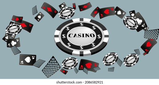 Casino Playing Cards and Casino Chips are falling down. Playing Cards and Casino Chips rain. Pattern for ads of parties, events in Vegas. Vector illustration