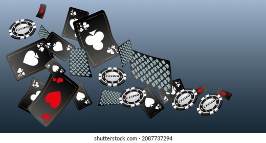 Casino Playing Cards and Casino Chips are falling down. Playing Cards and Casino Chips rain. Pattern for ads of parties, events in Vegas. Vector illustration