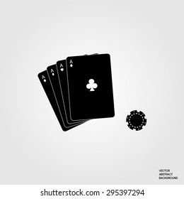 Casino. Playing cards. Casino chips. The game of poker. Gambling. Winning. silhouette.
