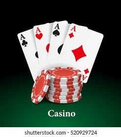 Casino playing cards with chips object