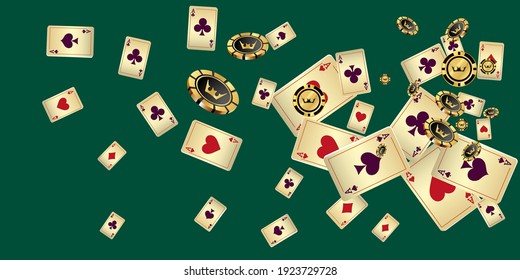 Cartas de juego de casino y fichas de juego. Patrón para anuncios de fiestas, eventos en Las Vegas. Ilustración vectorial en estilo vintage.
