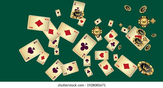 Casino Playing Cards and Playing Chips. Pattern for ads of parties, events in Vegas. Vector illustration in vintage style.