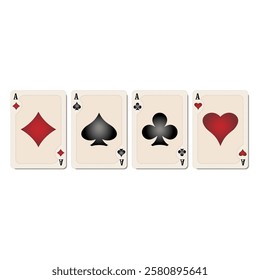 Casino playing cards. Diamonds, Hearts, Clubs, Spades on a white background. Vector illustration.