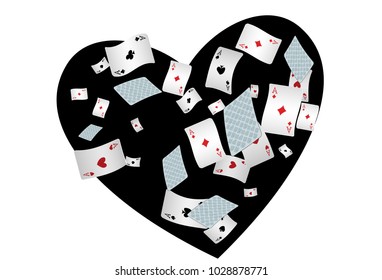 Casino Playing Cards are falling down. Playing Cards rain. Vector illustration