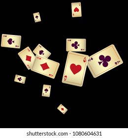Casino Playing Cards are falling down. Vector illustration in vintage style.