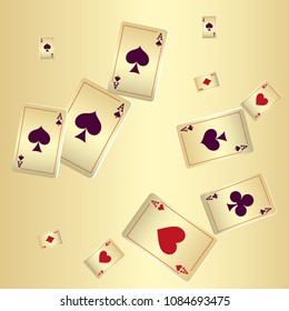 Casino Playing Cards are falling down. Vector illustration in vintage style.