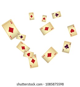 Casino Playing Cards are falling down. Vector illustration in vintage style.