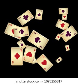 Casino Playing Cards are falling down. Vector illustration in vintage style.