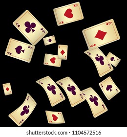 Casino Playing Cards are falling down. Vector illustration in vintage style.