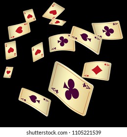 Casino Playing Cards are falling down. Vector illustration in vintage style.