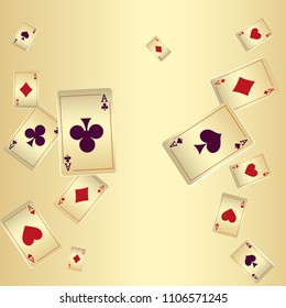 Casino Playing Cards are falling down. Vector illustration in vintage style.