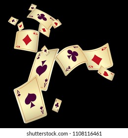 Casino Playing Cards are falling down. Vector illustration in vintage style.