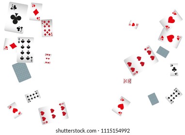 Casino Playing Cards are falling down. Vector illustration in vintage style.