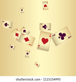 Casino Playing Cards are falling down. Vector illustration in vintage style.