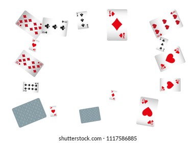 Casino Playing Cards are falling down. Playing Cards rain. Vector illustration