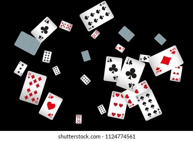 Casino Playing Cards are falling down. Playing Cards rain. Vector illustration