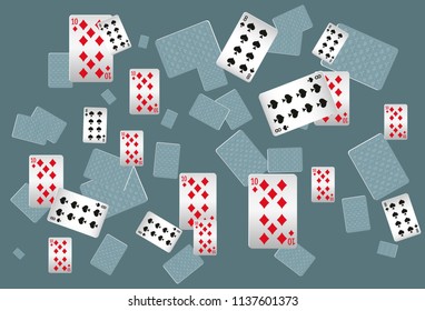 Casino Playing Cards are falling down. Playing Cards rain. Vector illustration