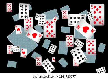 Casino Playing Cards are falling down. Playing Cards rain. Vector illustration