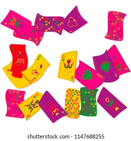 Casino Playing Cards are falling down. Playing Cards rain. Vector illustration