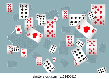 Casino Playing Cards are falling down. Playing Cards rain. Vector illustration