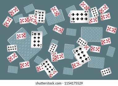 Casino Playing Cards are falling down. Playing Cards rain. Vector illustration