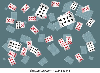 Casino Playing Cards are falling down. Playing Cards rain. Vector illustration