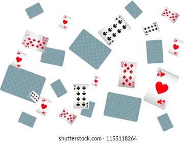 Casino Playing Cards are falling down. Playing Cards rain. Vector illustration