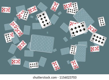 Casino Playing Cards are falling down. Playing Cards rain. Vector illustration