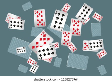 Casino Playing Cards are falling down. Playing Cards rain. Vector illustration