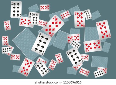 Casino Playing Cards are falling down. Playing Cards rain. Vector illustration