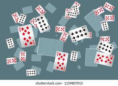 Casino Playing Cards are falling down. Playing Cards rain. Vector illustration