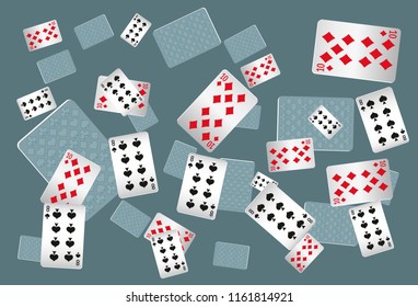 Casino Playing Cards are falling down. Playing Cards rain. Vector illustration