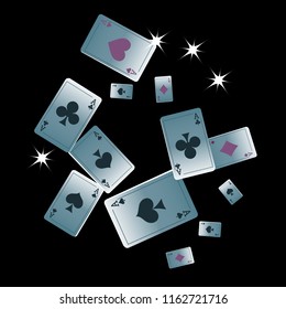 Casino Playing Cards are falling down. Playing Cards rain. Vector illustration