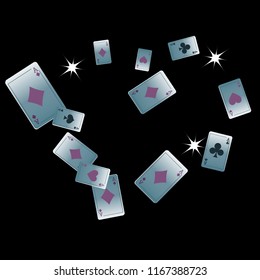 Casino Playing Cards are falling down. Playing Cards rain. Vector illustration