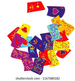 Casino Playing Cards are falling down. Playing Cards rain. Vector illustration